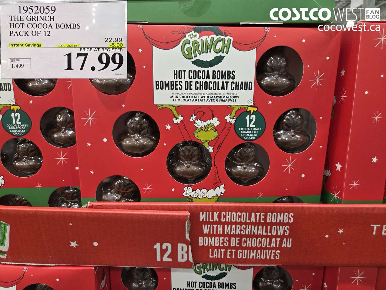 1952059 THE GRINCH HOT COCOA BOMBS PACK OF 12 ($5.00 INSTANT SAVINGS EXPIRES ON 2025-12-31) $17.99