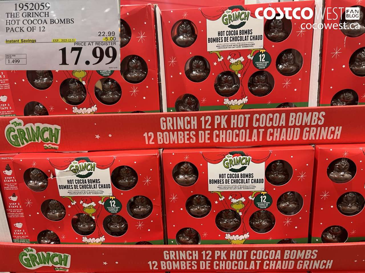 1952059 THE GRINCH HOT COCOA BOMBS PACK OF 12 ($5.00 INSTANT SAVINGS EXPIRES ON 2025-12-31) $17.99
