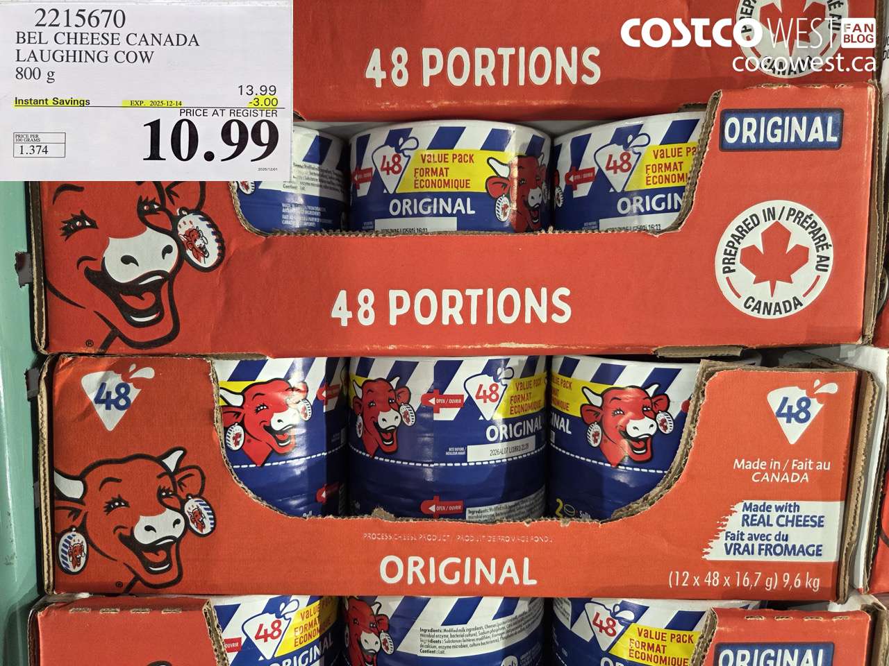 2215670 THE LAUGHING COW PROCESSED CHEESE 800G ($3.00 INSTANT SAVINGS EXPIRES ON 2025-12-14) $10.99