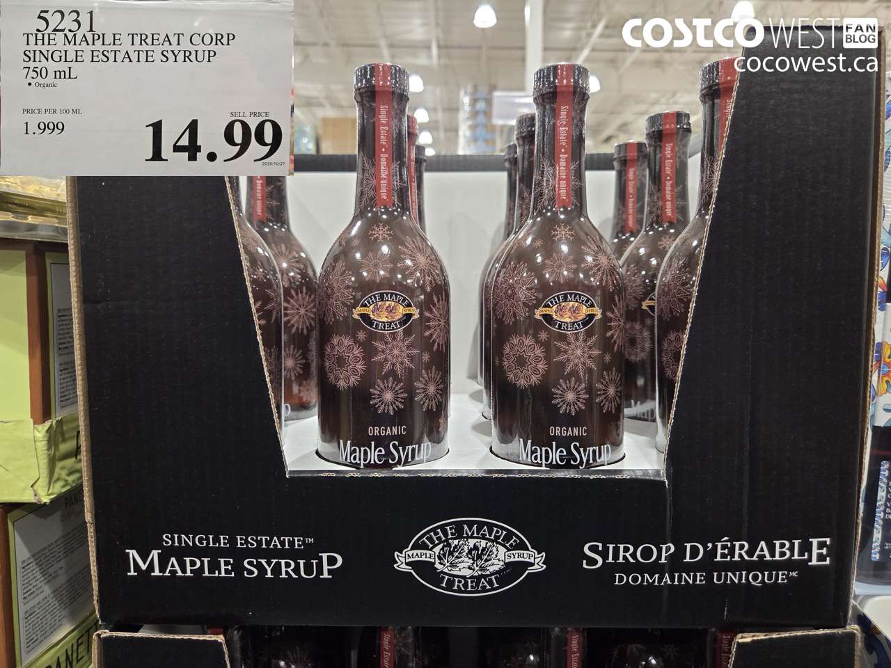 5231 THE MAPLE TREAT CORP ORGANIC SINGLE ESTATE SYRUP 750ML $14.99
