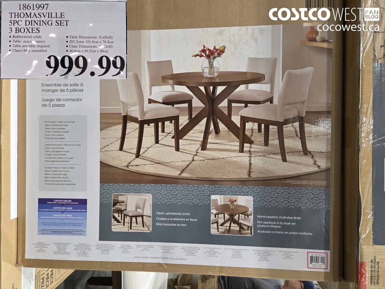 1861997 THOMASVILLE 5PC DINING SET 3 BOXES $999.99