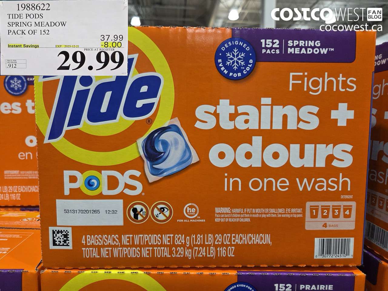 1988622 TIDEPODS SPRING MEADOW PACK OF 152 ($8.00 INSTANT SAVINGS EXPIRES ON 2025-12-21) $29.99