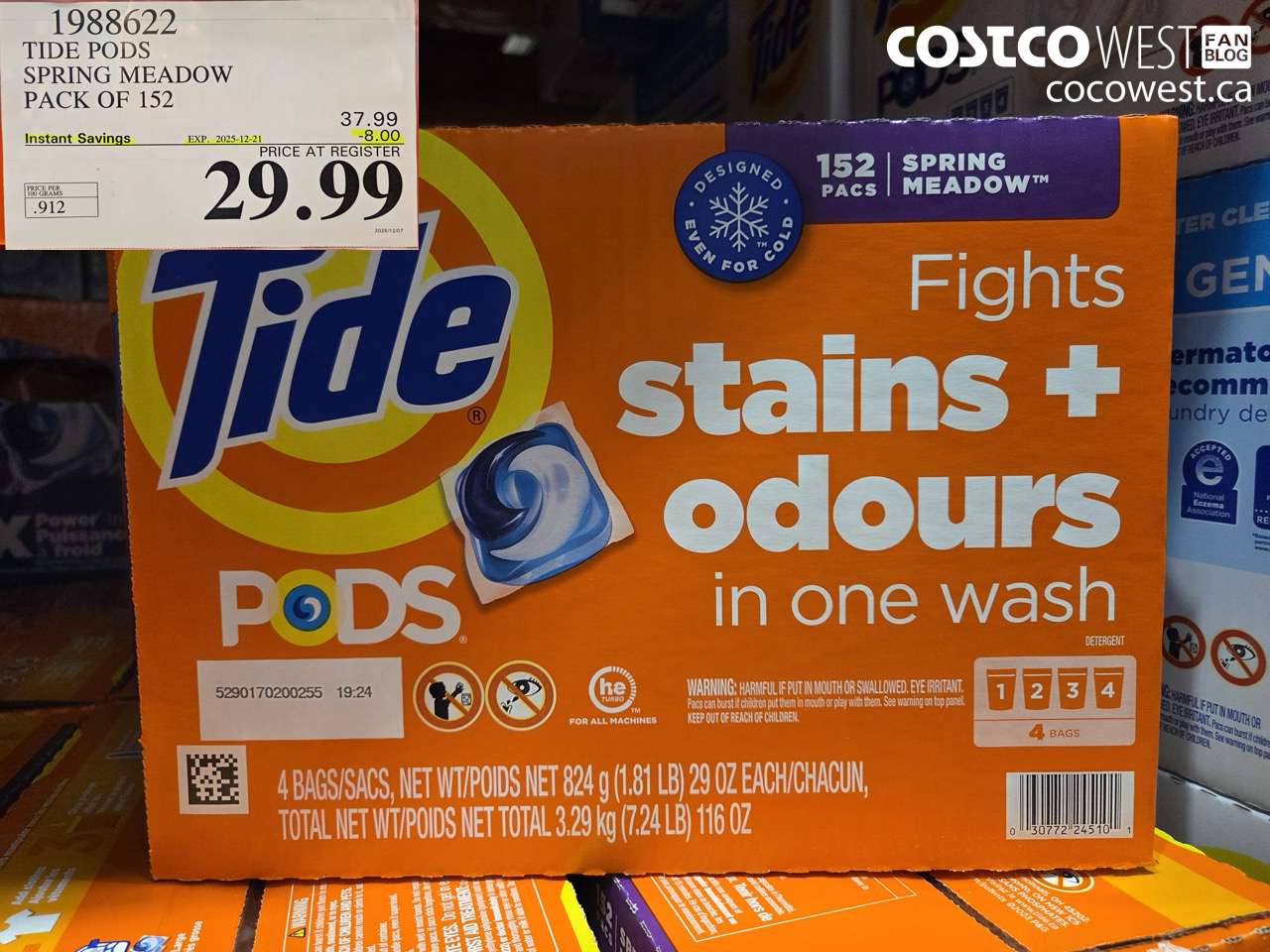 1988622 TIDEPODS SPRING MEADOW PACK OF 152 ($8.00 INSTANT SAVINGS EXPIRES ON 2025-12-21) $29.99