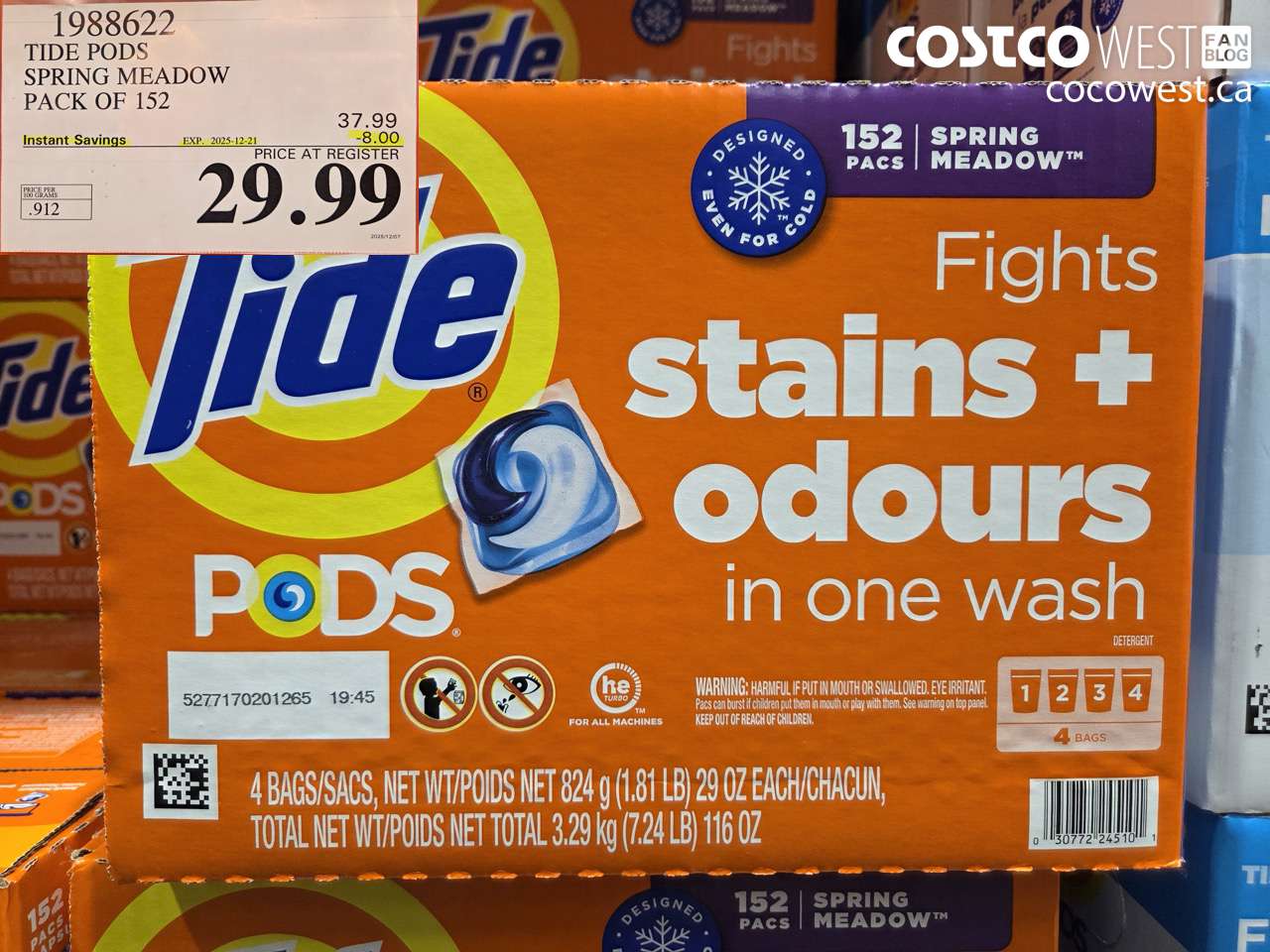 1988622 TIDEPODS SPRING MEADOW PACK OF 152 ($8.00 INSTANT SAVINGS EXPIRES ON 2025-12-21) $29.99