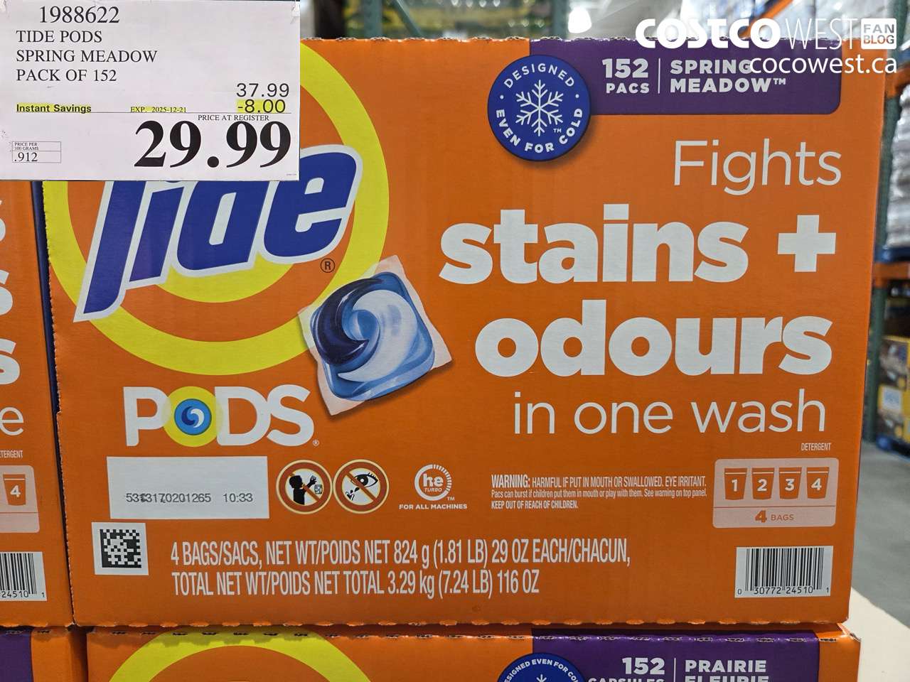 1988622 TIDEPODS SPRING MEADOW PACK OF 152 ($8.00 INSTANT SAVINGS EXPIRES ON 2025-12-21) $29.99