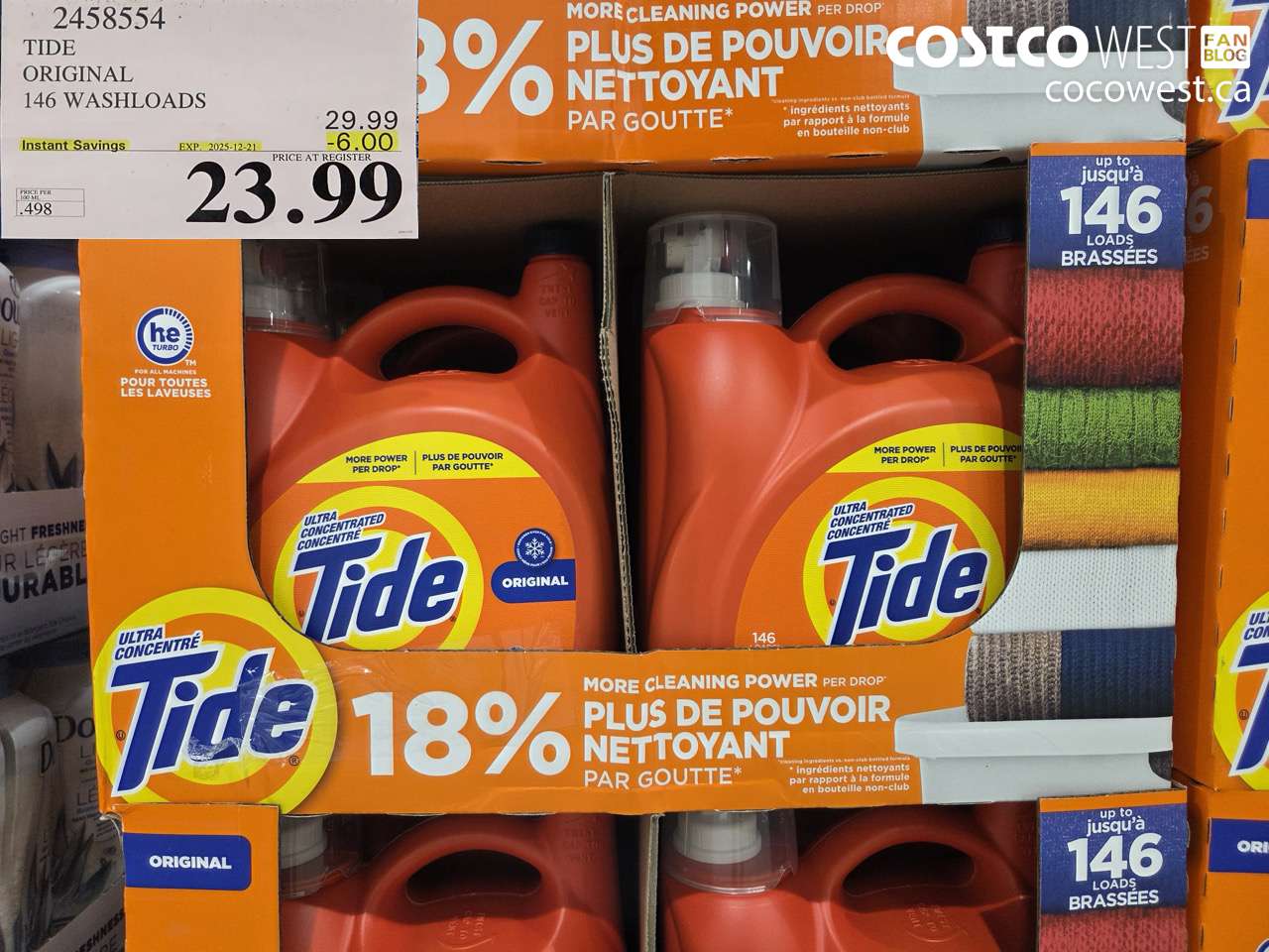 2458554 TIDE HE LIQUID DETERGENT 4.82 L 146 WASHLOADS ($6.00 INSTANT SAVINGS EXPIRES ON 2025-12-21) $23.99