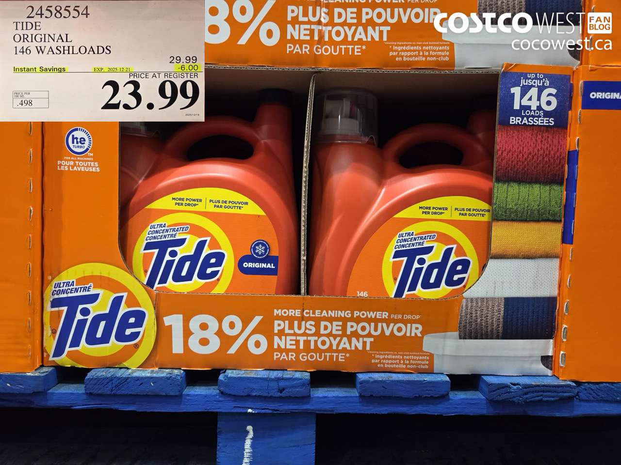2458554 TIDE HE LIQUID DETERGENT 4.82 L 146 WASHLOADS ($6.00 INSTANT SAVINGS EXPIRES ON 2025-12-21) $23.99