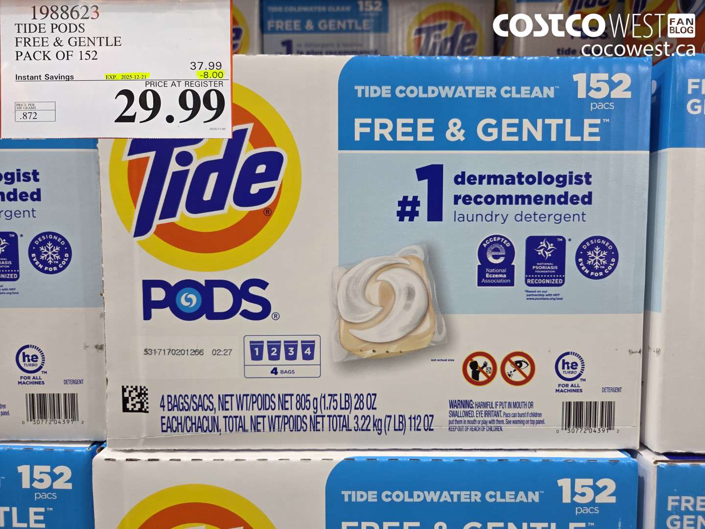 1988623 TIDE PODS FREE & GENTLE PACK OF 152 ($8.00 INSTANT SAVINGS EXPIRES ON 2025-12-21) $29.99