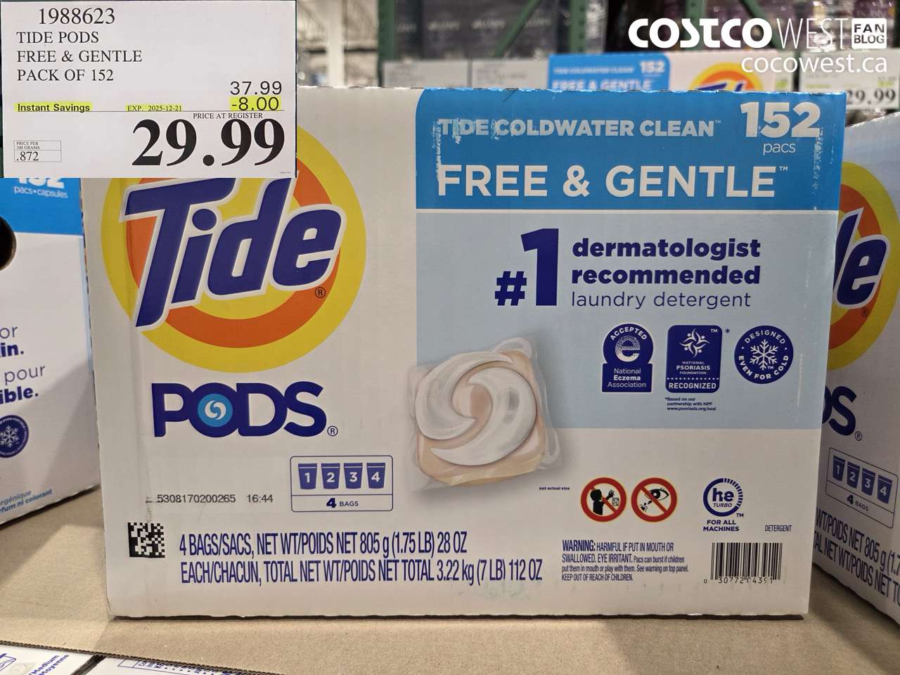 1988623 TIDE PODS FREE & GENTLE PACK OF 152 ($8.00 INSTANT SAVINGS EXPIRES ON 2025-12-21) $29.99