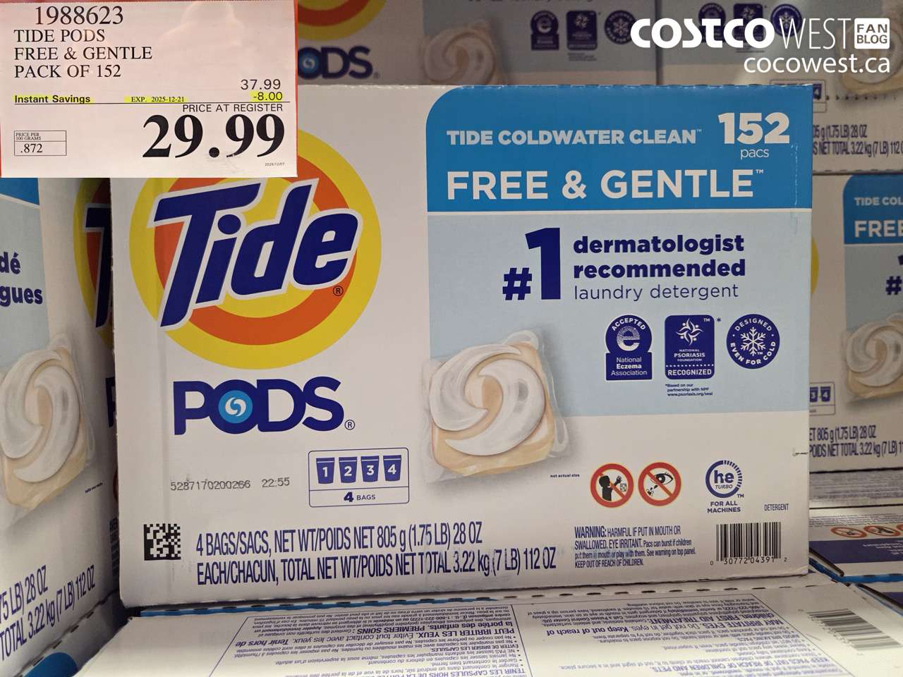 1988623 TIDE PODS FREE & GENTLE PACK OF 152 ($8.00 INSTANT SAVINGS EXPIRES ON 2025-12-21) $29.99
