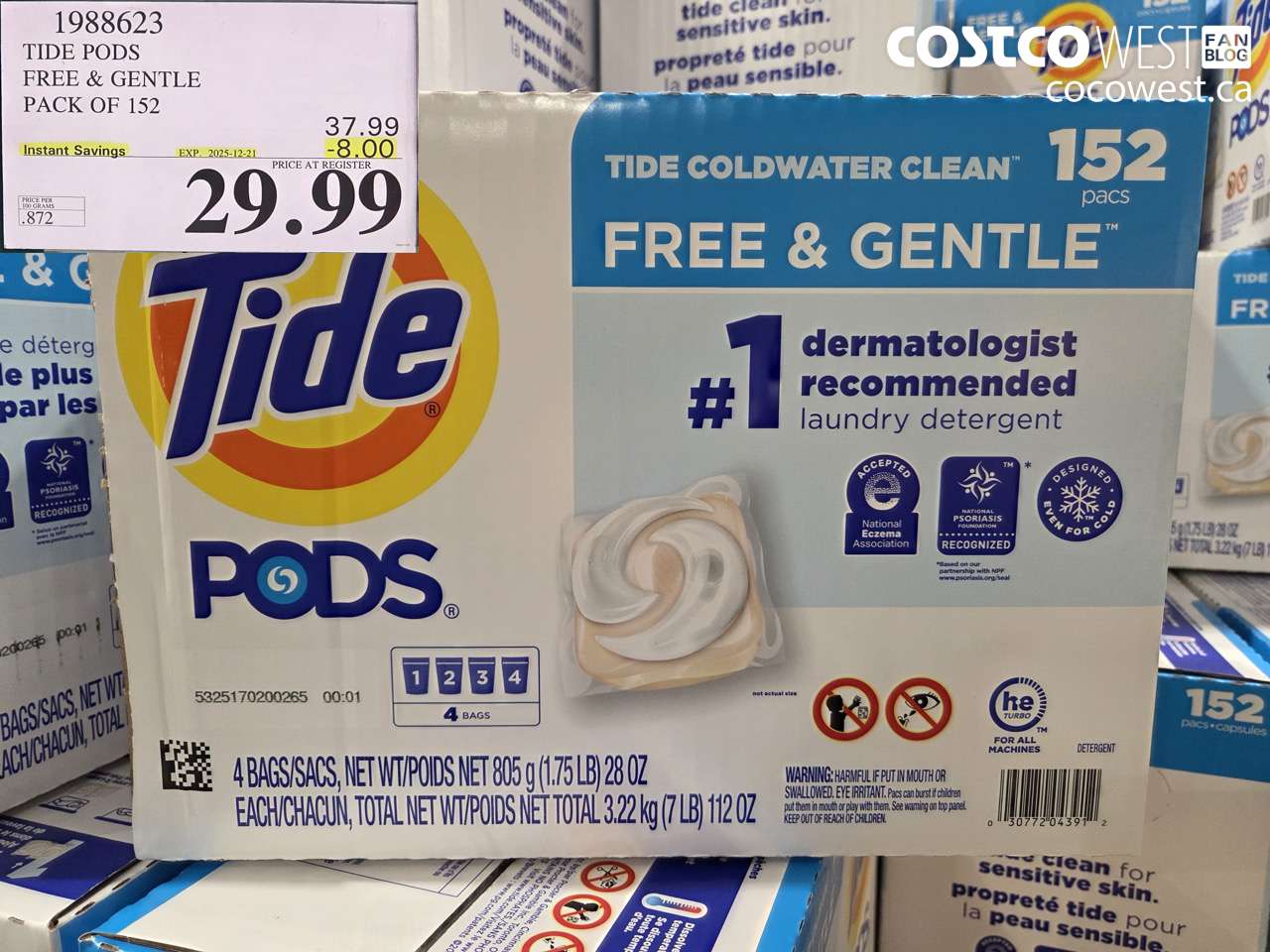 1988623 TIDE PODS FREE & GENTLE PACK OF 152 ($8.00 INSTANT SAVINGS EXPIRES ON 2025-12-21) $29.99