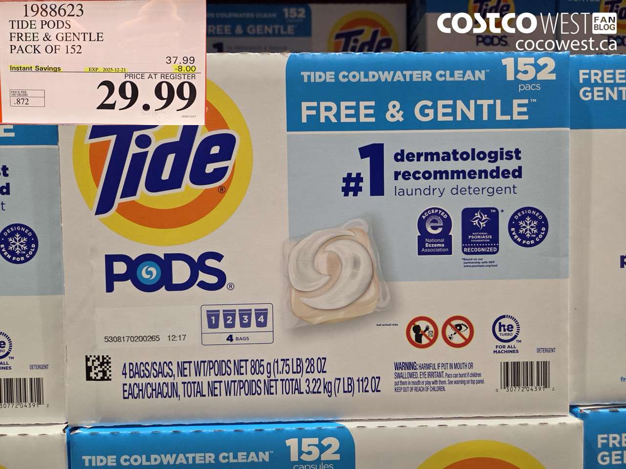 1988623 TIDE PODS FREE & GENTLE PACK OF 152 ($8.00 INSTANT SAVINGS EXPIRES ON 2025-12-21) $29.99