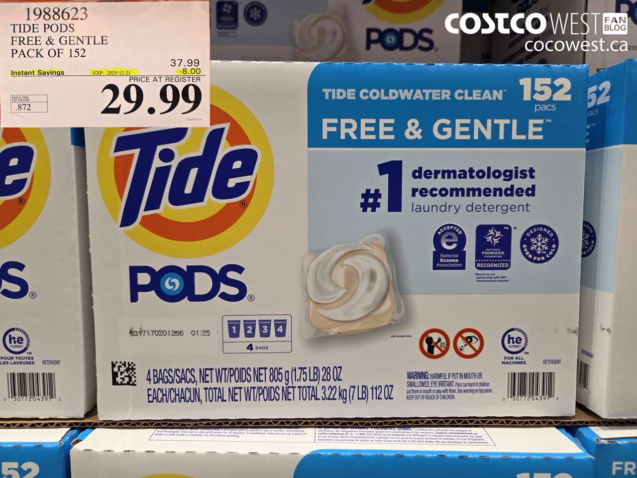 1988623 TIDE PODS FREE & GENTLE PACK OF 152 ($8.00 INSTANT SAVINGS EXPIRES ON 2025-12-21) $29.99