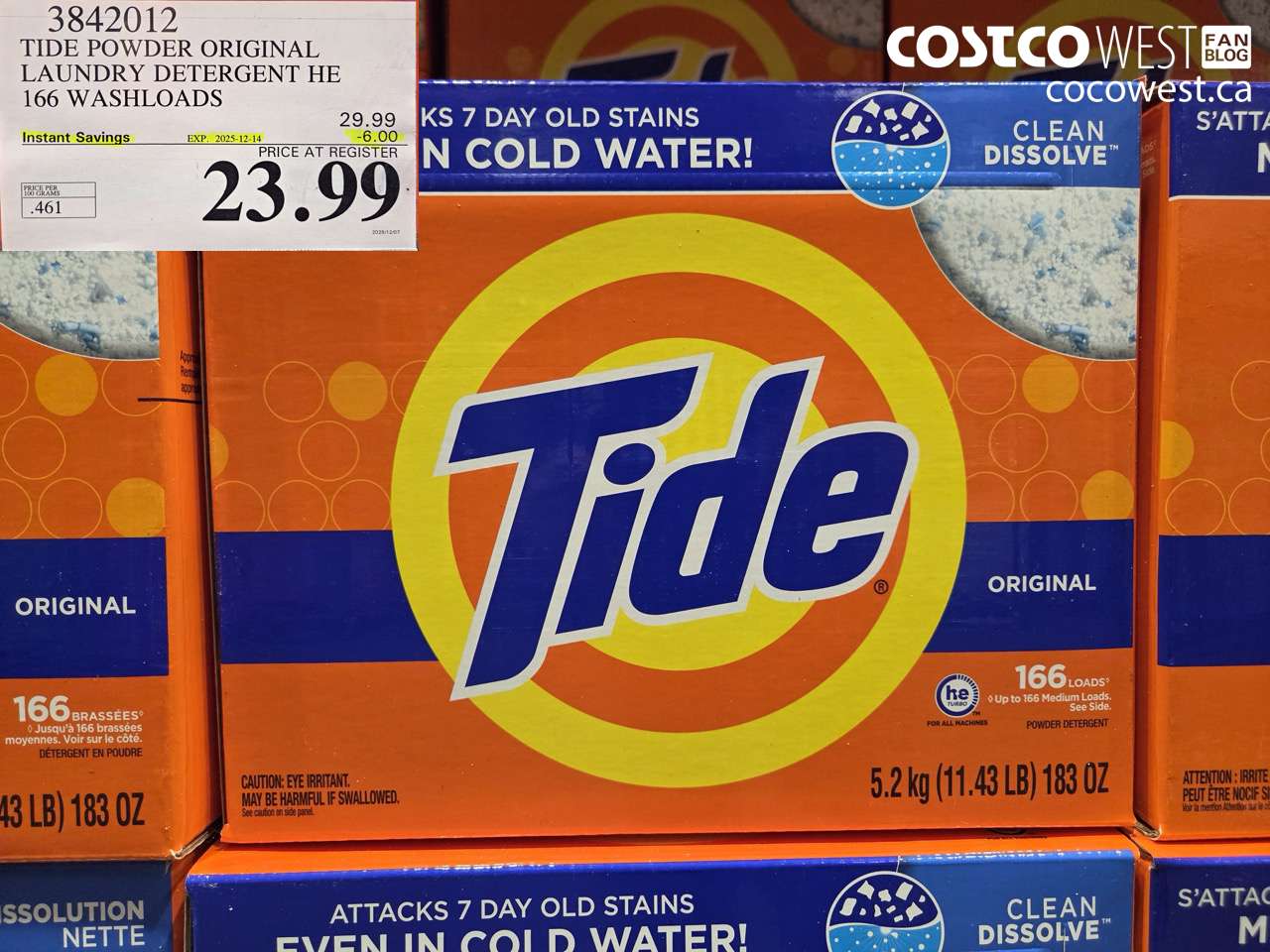 3842012 TIDE POWDER ORIGINAL LAUNDRY DETERGENT HE 5.2KG 166 WASHLOADS ($6.00 INSTANT SAVINGS EXPIRES ON 2025-12-14) $23.99