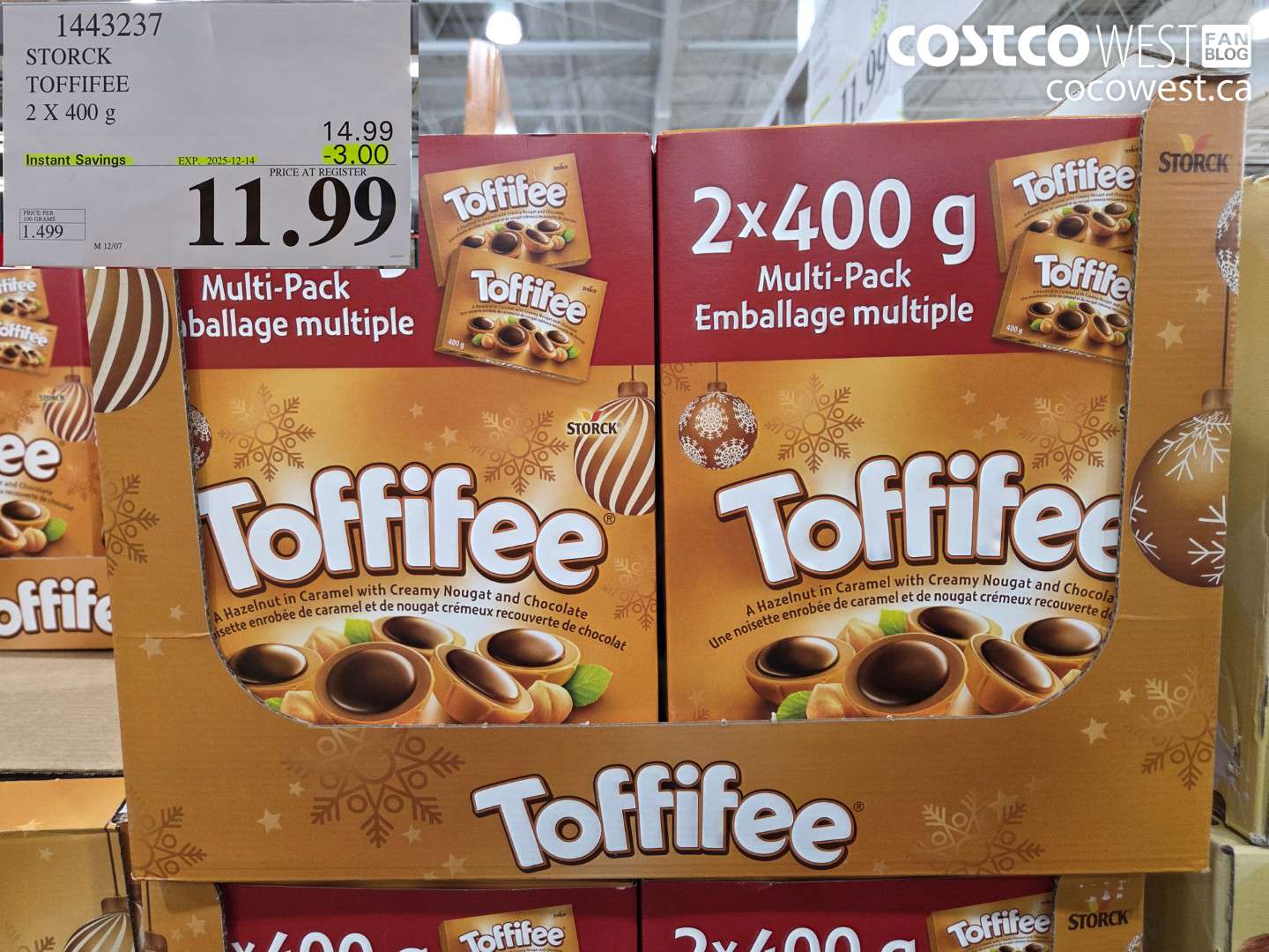 1443237 TOFFIFEE CHOCOLATES 2 x 400 g ($3.00 INSTANT SAVINGS EXPIRES ON 2025-12-14) $11.99