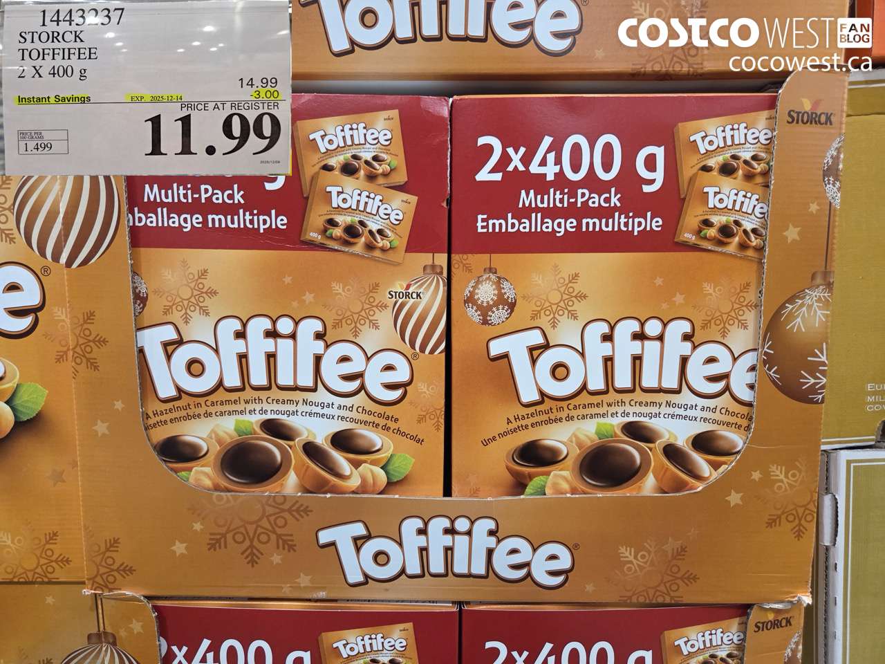 1443237 TOFFIFEE CHOCOLATES 2 x 400 g ($3.00 INSTANT SAVINGS EXPIRES ON 2025-12-14) $11.99