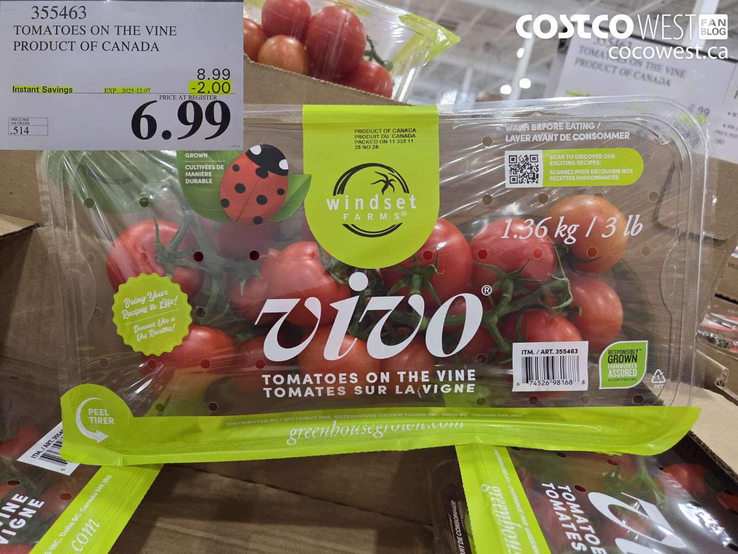 355463 TOMATOES ON THE VINE PRODUCT OF CANADA ($2.00 INSTANT SAVINGS EXPIRES ON 2025-12-07) $6.99