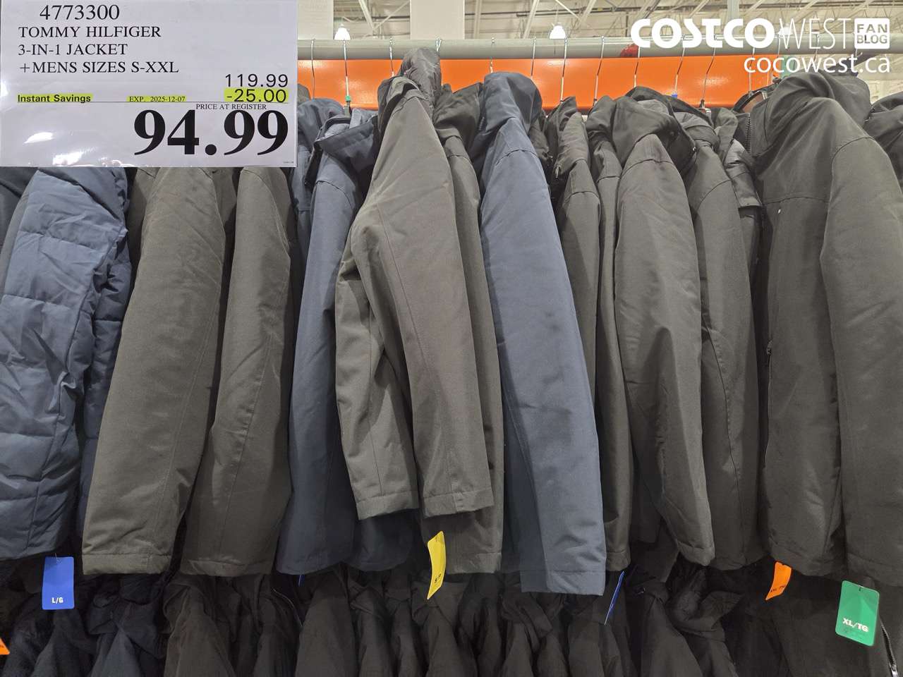 4773300 TOMMY HILFIGER 3-IN-1 JACKET MENS SIZES S-XXL ($25.00 INSTANT SAVINGS EXPIRES ON 2025-12-07) $94.99