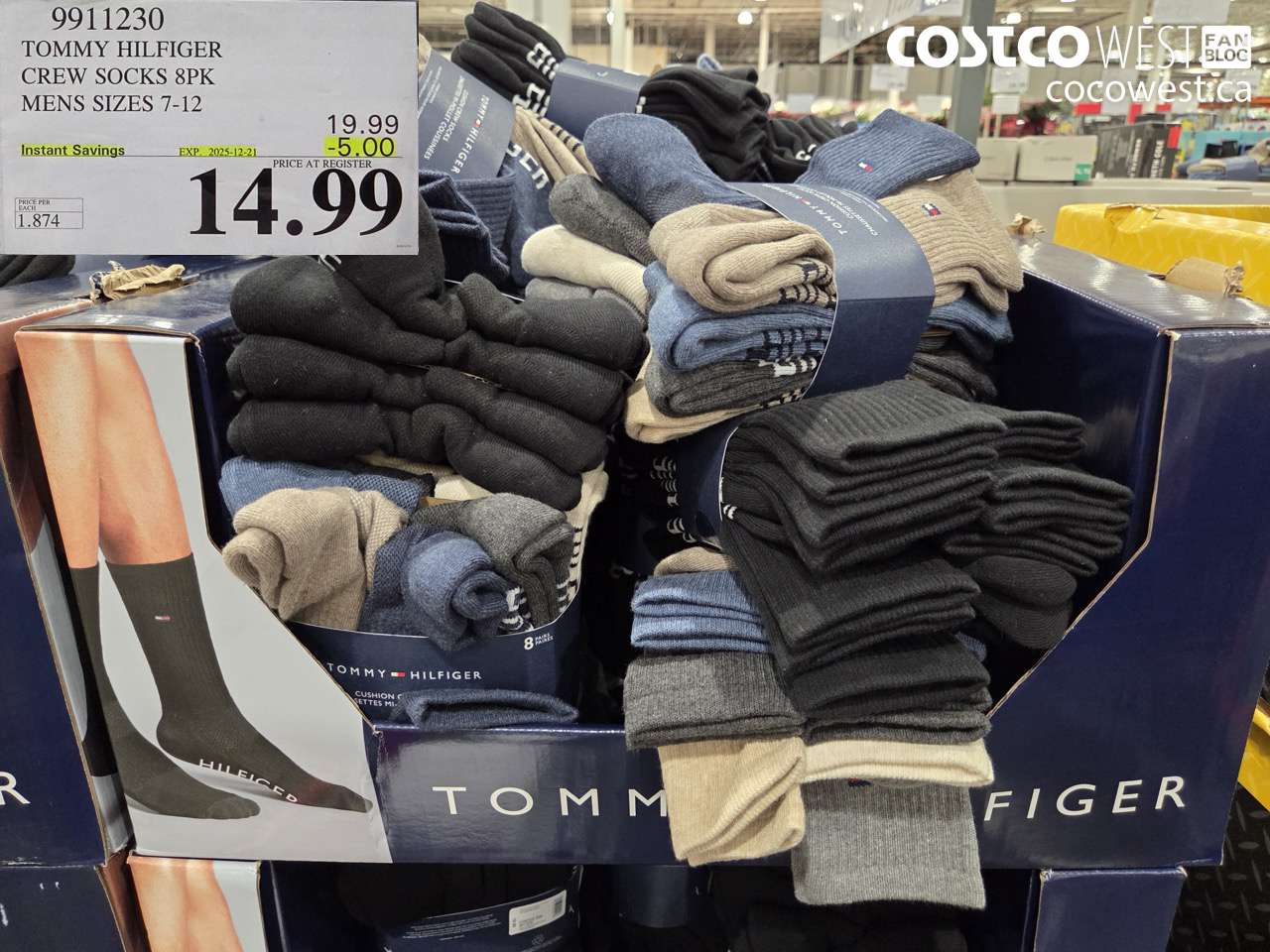 9911230 TOMMY HILFIGER CREW SOCKS 8PK MENS SIZES 7-12  ($5.00 INSTANT SAVINGS EXPIRES ON 2025-12-21) $14.99