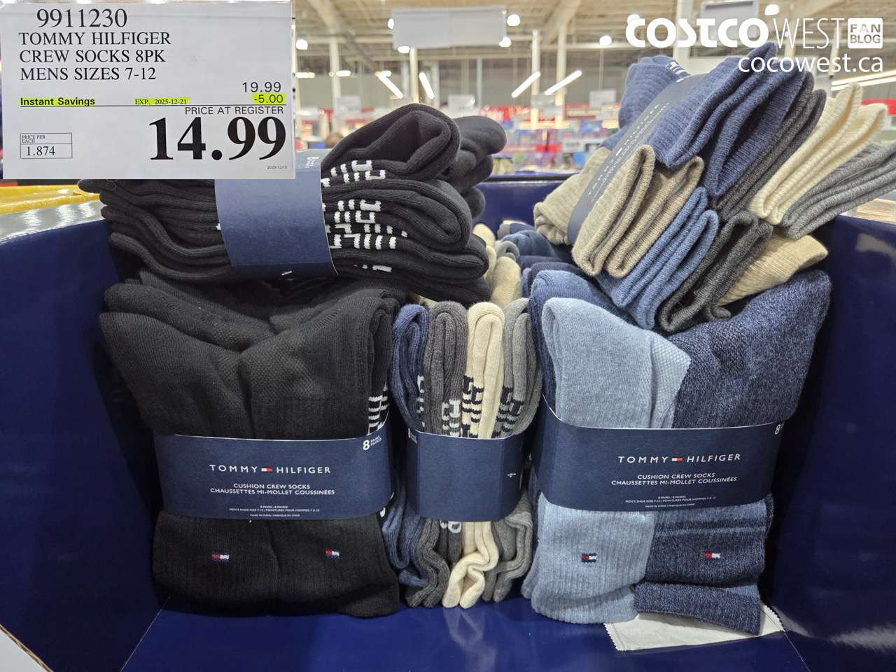 9911230 TOMMY HILFIGER CREW SOCKS 8PK MENS SIZES 7-12  ($5.00 INSTANT SAVINGS EXPIRES ON 2025-12-21) $14.99