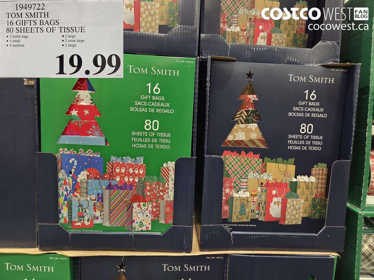 1949722 TOM SMITH 16 GIFT BAGS 80 SHEETS OF TISSUE $19.99
