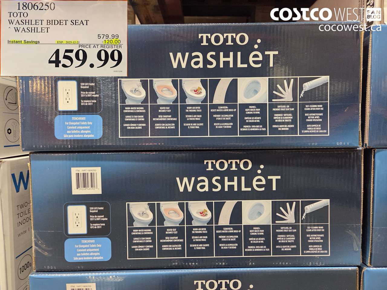 1806250 TOTO WASHLET BIDET SEAT WASHLET ($120.00 INSTANT SAVINGS EXPIRES ON 2025-12-21) $459.99