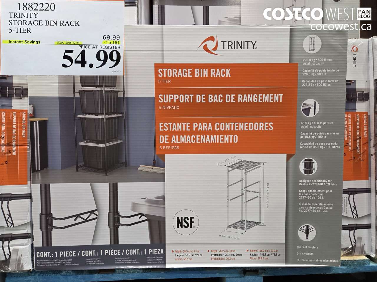 1882220 TRINITY STORAGE BIN RACK 5-TIER ($15.00 INSTANT SAVINGS EXPIRES ON 2025-12-28) $54.99