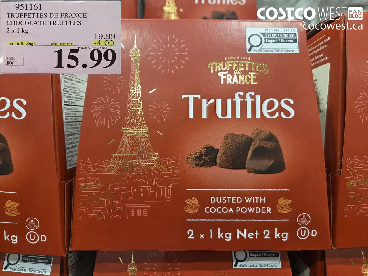 951161 TRUFFETTES DE FRANCE CHOCOLATE TRUFFLES 2 x 1kg ($4.00 INSTANT SAVINGS EXPIRES ON 2025-12-21) $15.99