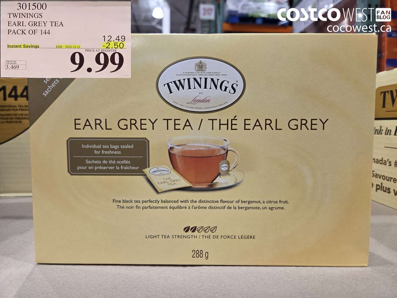 301500 TWININGS EARL GREY TEA 144 COUNT ($2.50 INSTANT SAVINGS EXPIRES ON 2025-12-21) $9.99