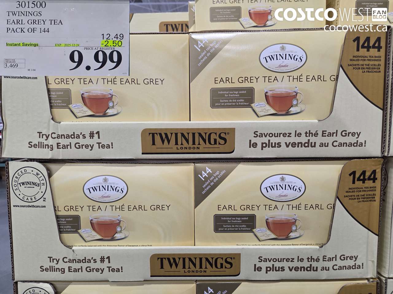 301500 TWININGS EARL GREY TEA 144 COUNT ($2.50 INSTANT SAVINGS EXPIRES ON 2025-12-24) $9.99