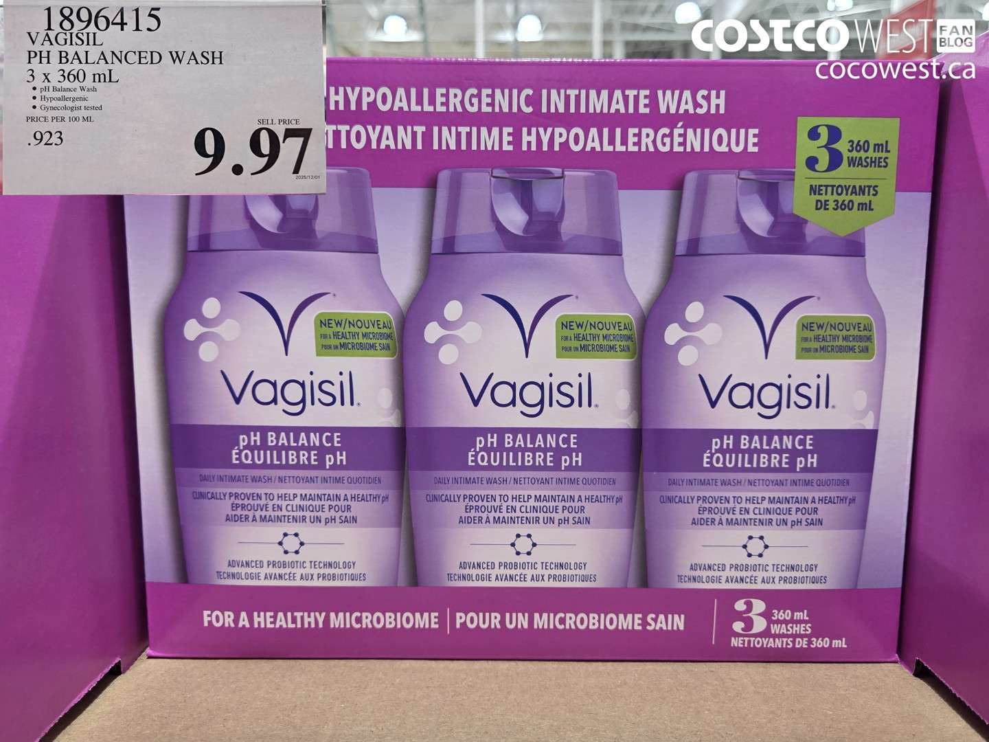 1896415 VAGISIL PH BALANCED WASH 3 X 360ML $9.97