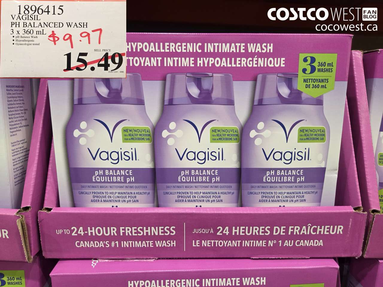 1896415 VAGISIL PH BALANCED WASH 3 X 360ML $9.97