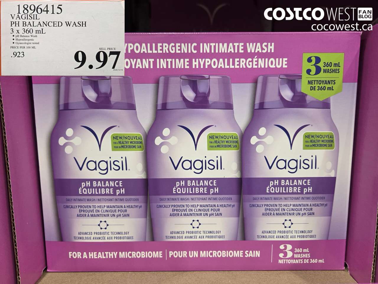 1896415 VAGISIL PH BALANCED WASH 3 X 360ML $9.97