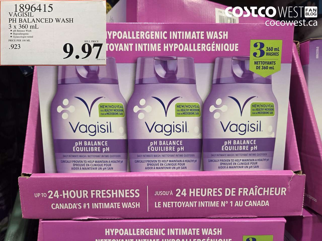 1896415 VAGISIL PH BALANCED WASH 3 X 360ML $9.97