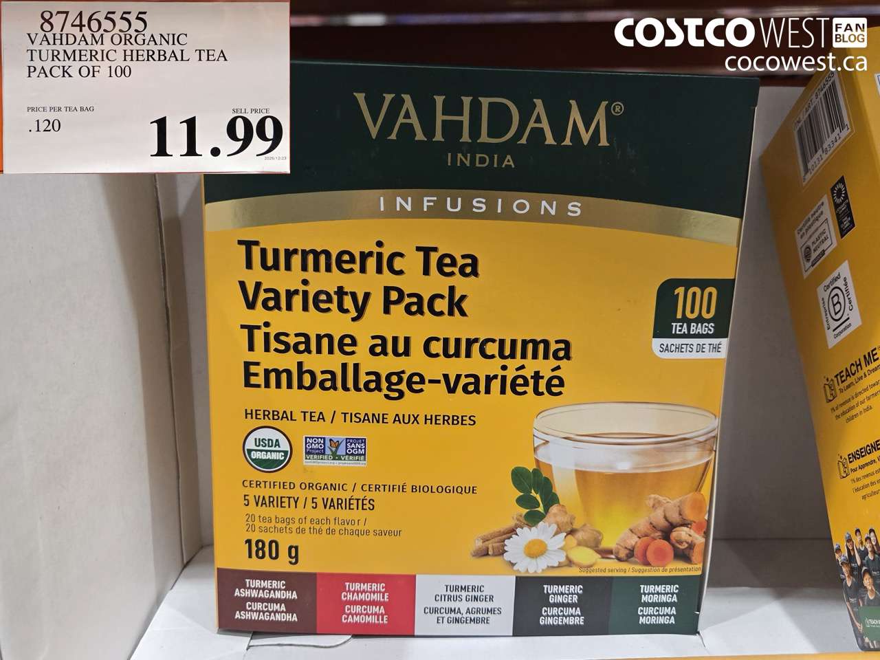8746555 VAHDAM ORGANIC TURMERIC HERBAL TEA PACK OF 100 $11.99