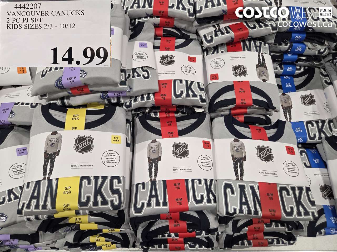 4442207 VANCOUVER CANUCKS 2PC PJ SET KIDS SIZES 2/3-10/12 $14.99