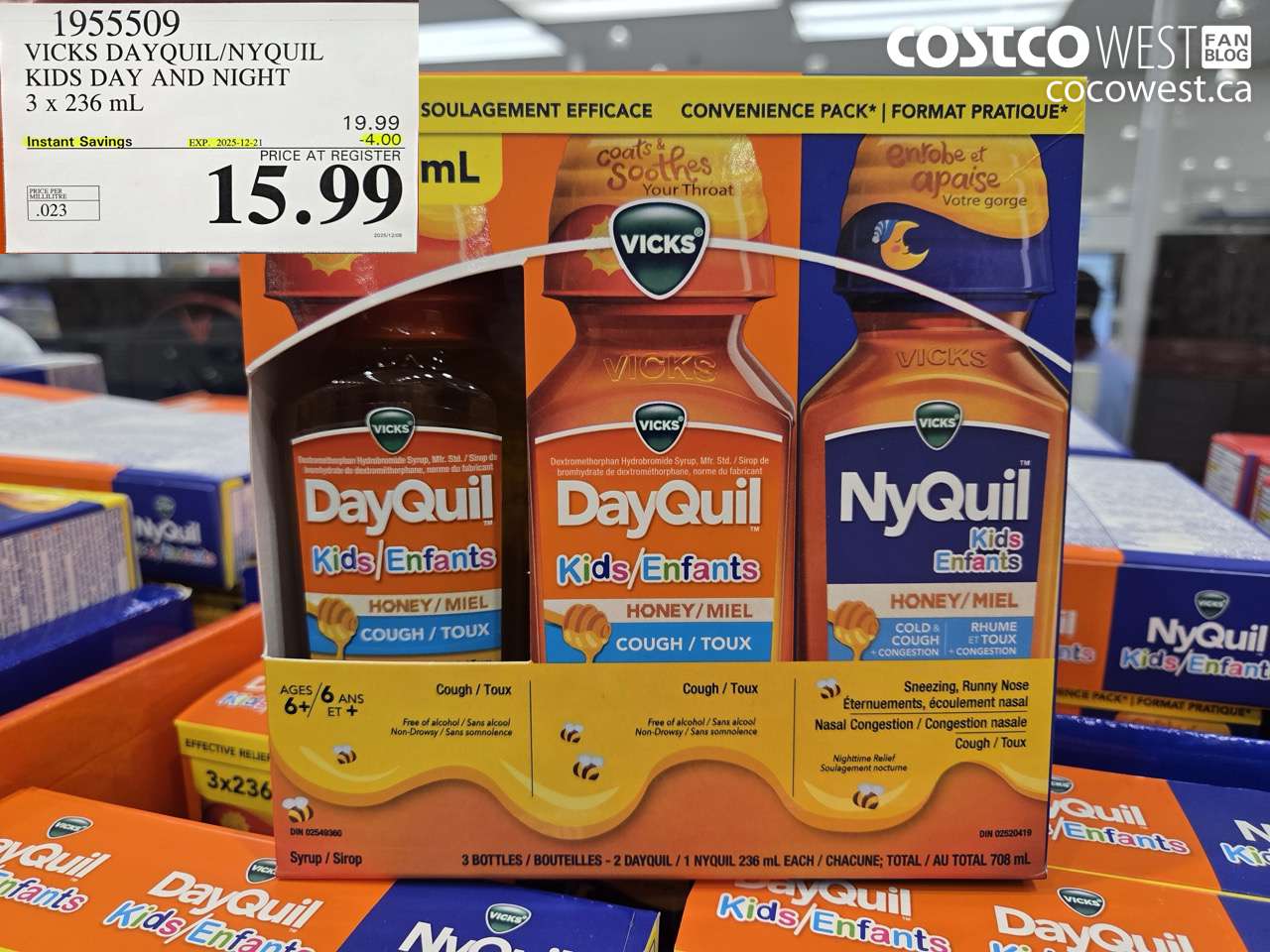 1955509 VICKS DAYQUIL/NYQUIL KIDS DAY AND NIGHT 3 X 236ML ($4.00 INSTANT SAVINGS EXPIRES ON 2025-12-21) $15.99
