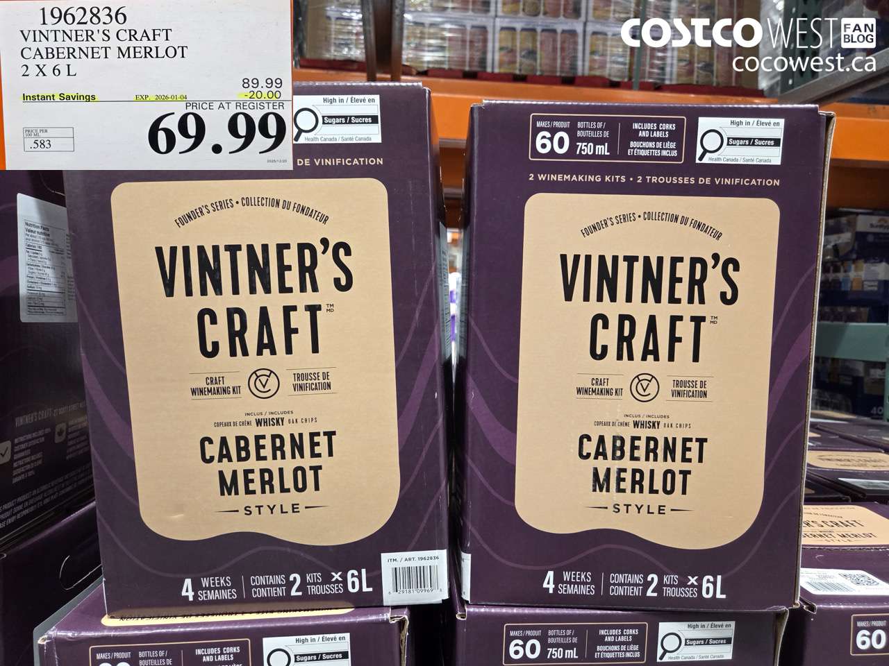 1962836 VINTER'S CRAFT CABERNET MERLOT 2 X 6L ($20.00 INSTANT SAVINGS EXPIRES ON 2026-01-04) $69.99
