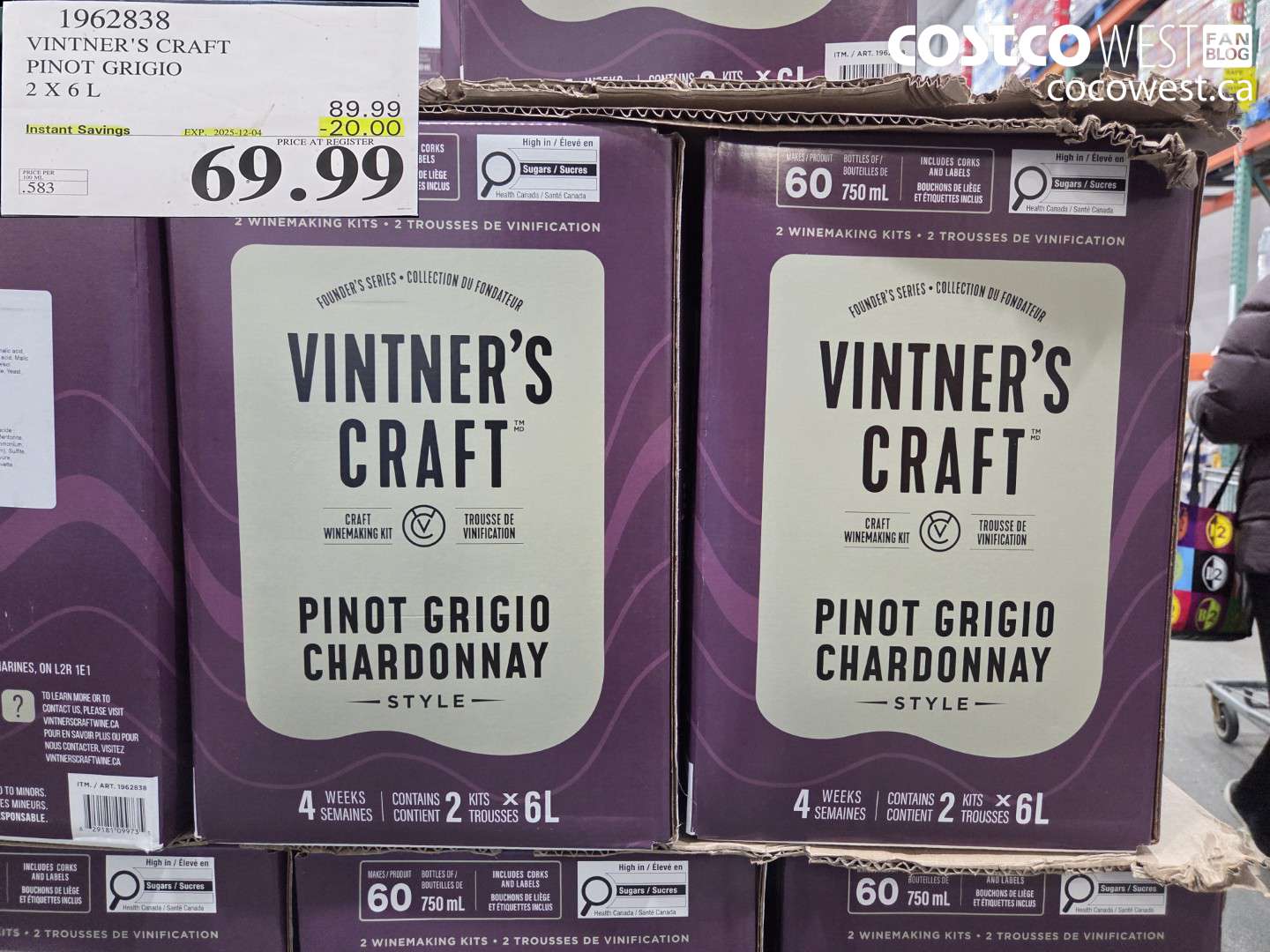 1962838 VINTNER'S CRAFT PINOT GRIGIO 2 X 6L ($20.00 INSTANT SAVINGS EXPIRES ON 2025-12-04) $69.99
