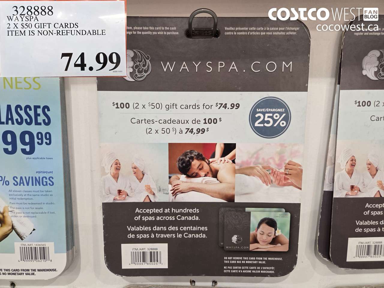 328888 WAYSPA GIFT CARDS 2 X $50 $74.99