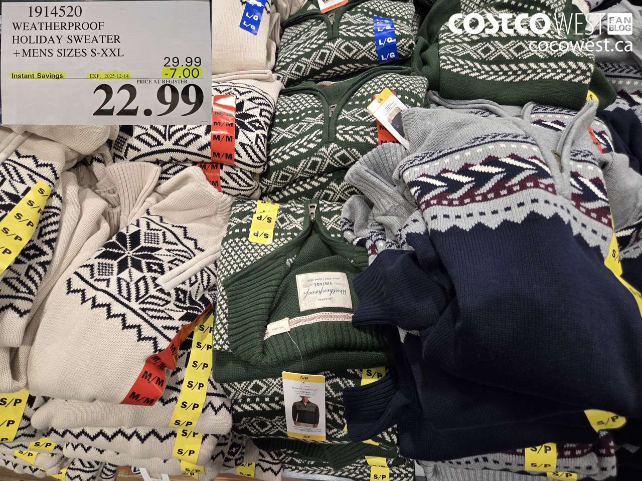 1914520 WEATHERPROOF HOLIDAY SWEATER MENS SIZES S-XXL ($7.00 INSTANT SAVINGS EXPIRES ON 2025-12-14) $22.99