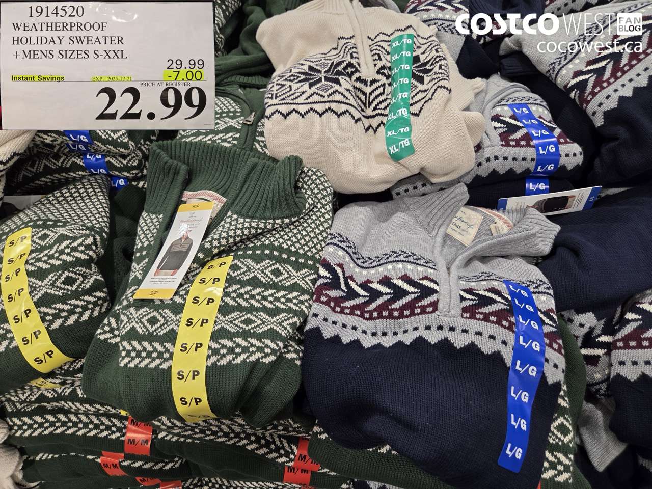 1914520 WEATHERPROOF HOLIDAY SWEATER MENS SIZES S-XXL ($7.00 INSTANT SAVINGS EXPIRES ON 2025-12-21) $22.99