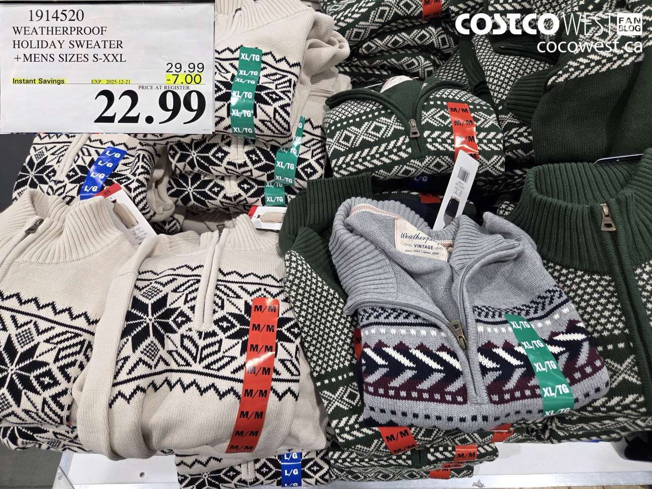 1914520 WEATHERPROOF HOLIDAY SWEATER MENS SIZES S-XXL ($7.00 INSTANT SAVINGS EXPIRES ON 2025-12-21) $22.99