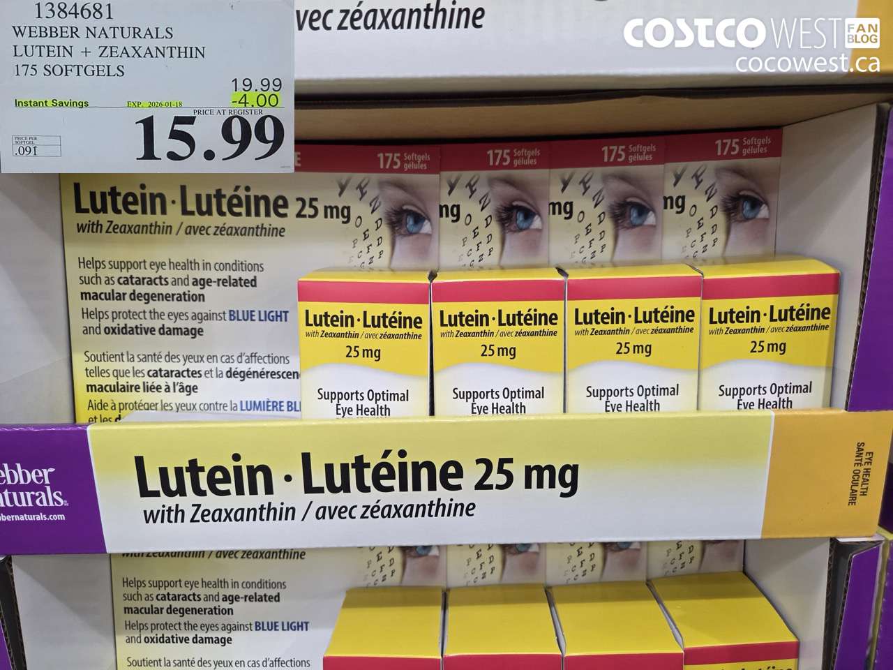 1384681 WEBBER LUTEIN 25 MG 175 SOFTGELS ($4.00 INSTANT SAVINGS EXPIRES ON 2026-01-18) $15.99