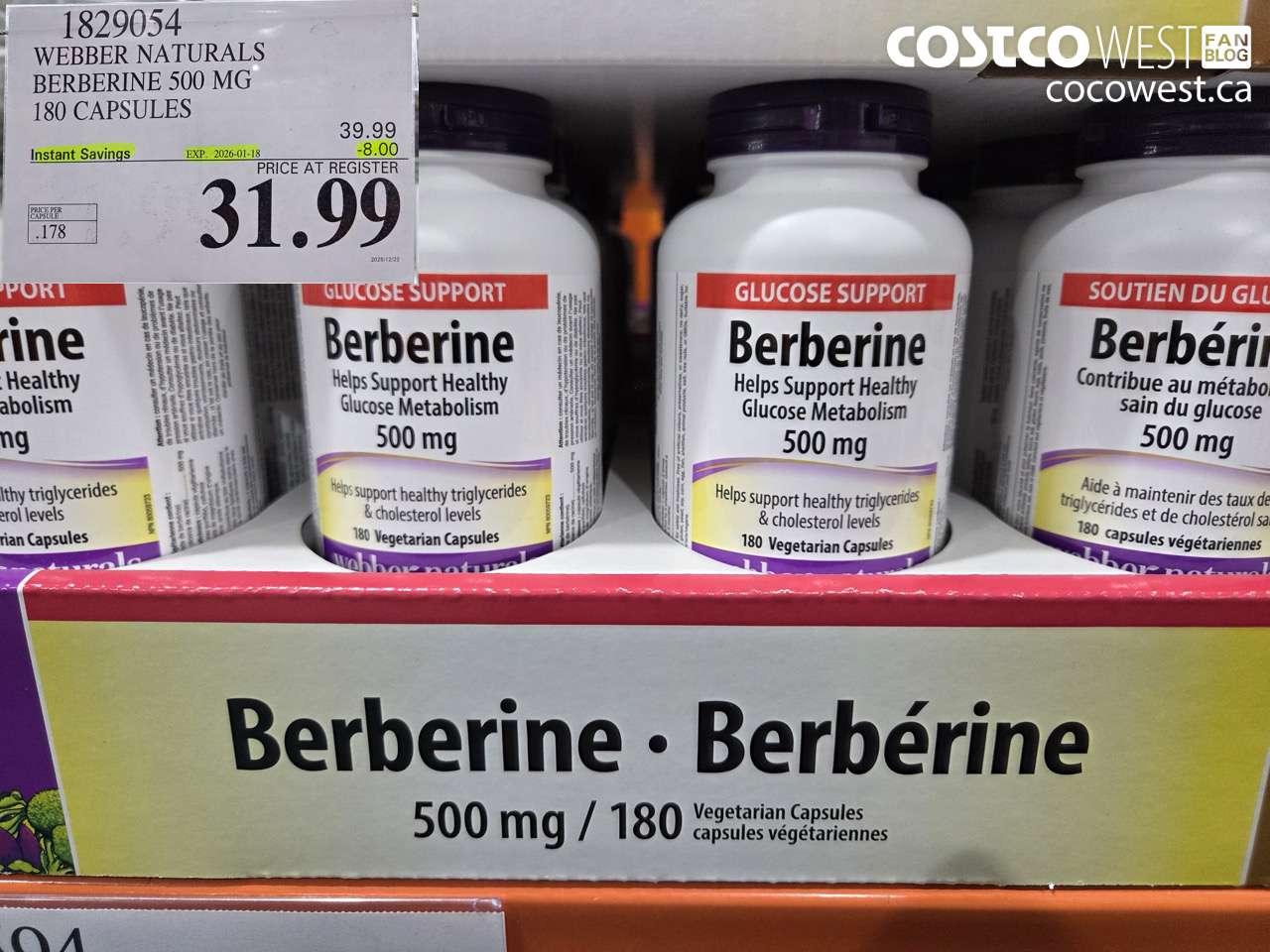 1829054 WEBBER NATURALS BERBERINE 500MG X 180 CAPSULES ($8.00 INSTANT SAVINGS EXPIRES ON 2026-01-18) $31.99