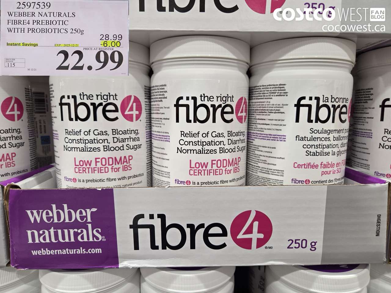 2597539 WEBBER NATURALS FIBRE4 PREBIOTIC WITH PROBIOTICS 250G ($6.00 INSTANT SAVINGS EXPIRES ON 2025-12-21) $22.99