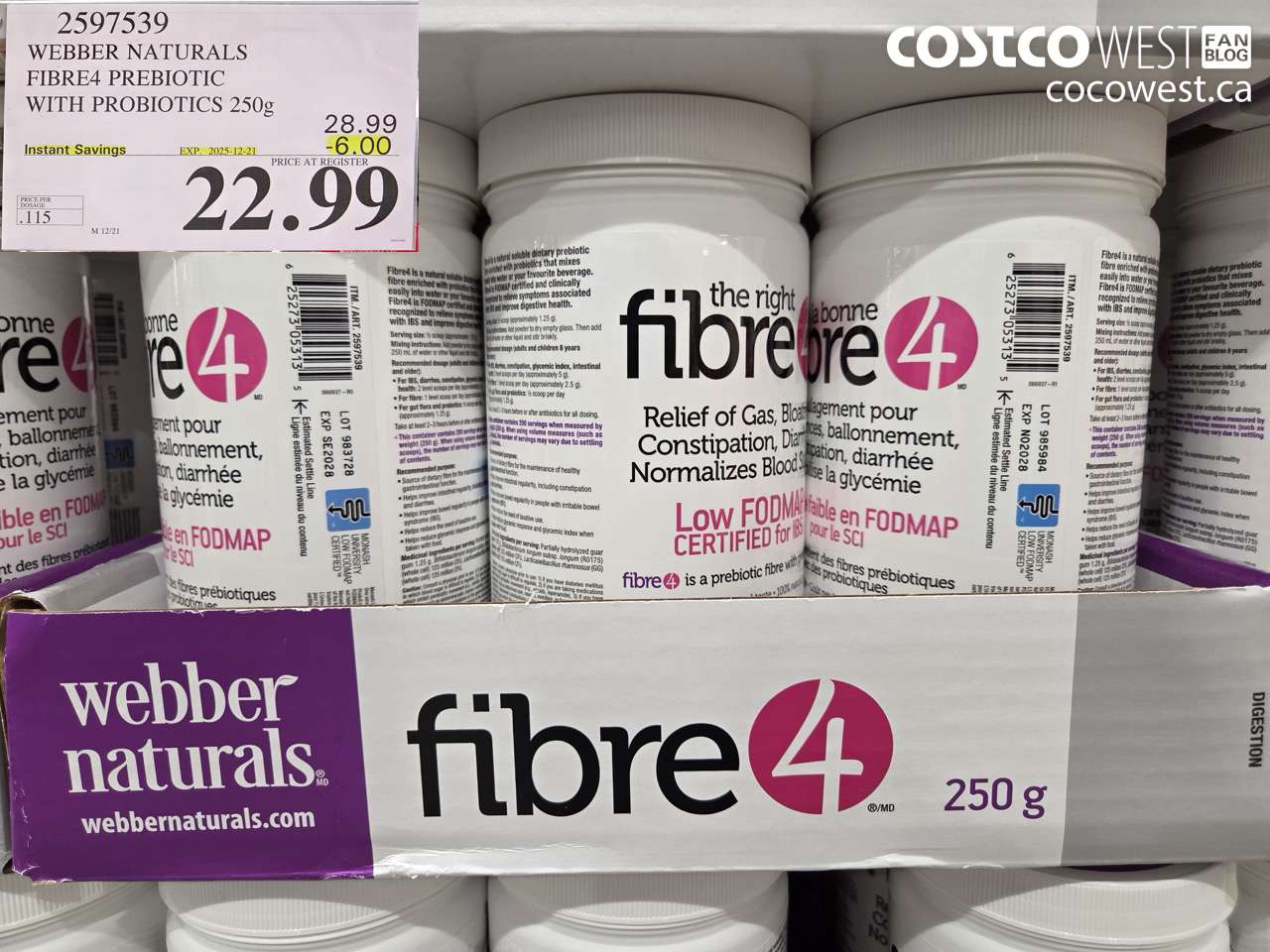 2597539 WEBBER NATURALS FIBRE4 PREBIOTIC WITH PROBIOTICS 250G ($6.00 INSTANT SAVINGS EXPIRES ON 2025-12-21) $22.99