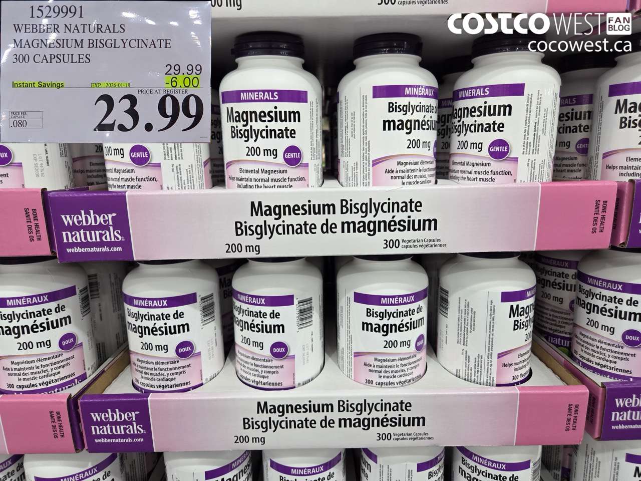 1529991 WEBBER NATURALS MAGNESIUM BISGLYCINATE 200MG 300 CAPSULES ($6.00 INSTANT SAVINGS EXPIRES ON 2026-01-18) $23.99