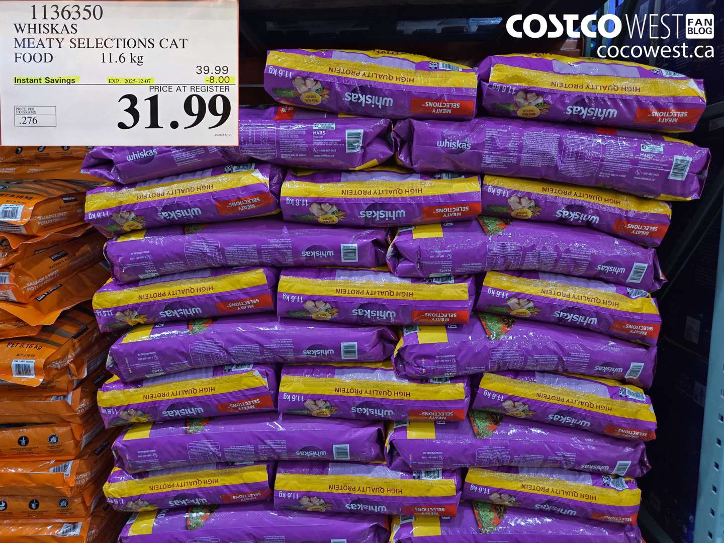 1136350 WHISKAS MEATY SELECTIONS CAT FOOD 11.6 kg ($8.00 INSTANT SAVINGS EXPIRES ON 2025-12-07) $31.99