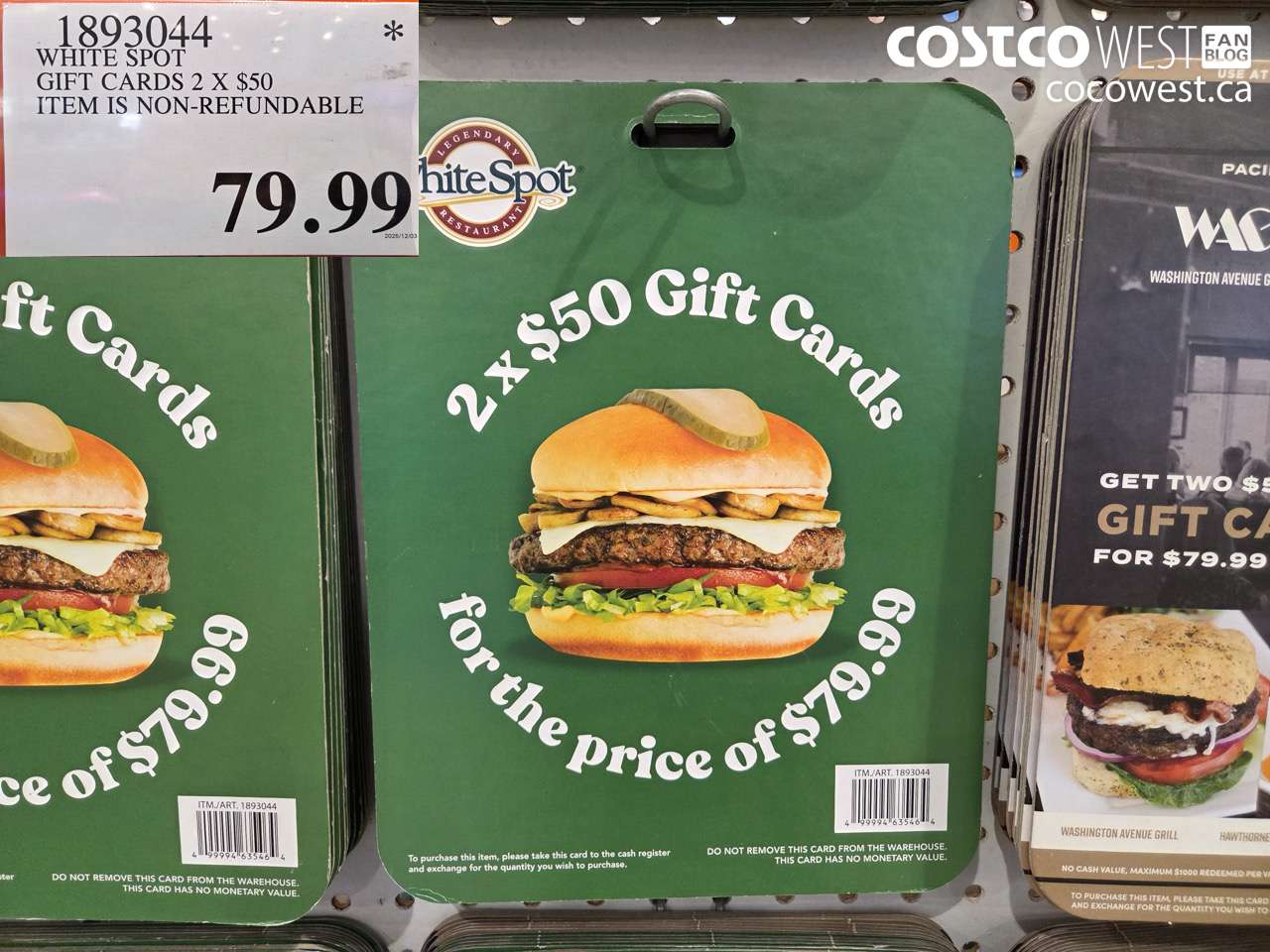 1893044 WHITE SPOT GIFT CARDS 2 X $50 ITEM IS NON-REFUNDABLE $79.99